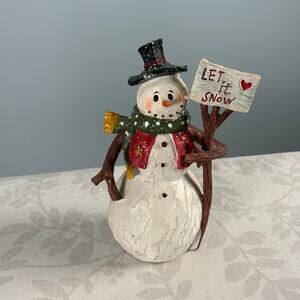 Let it Snow Snowman Christmas Decor Resin Rustic Cottage Cabin